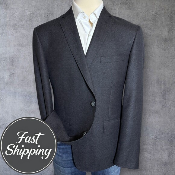 NORDSTROM Mens Blazer Sport Coat Two Button Jacket 48R WOOL Charcoal Gray - Picture 1 of 12